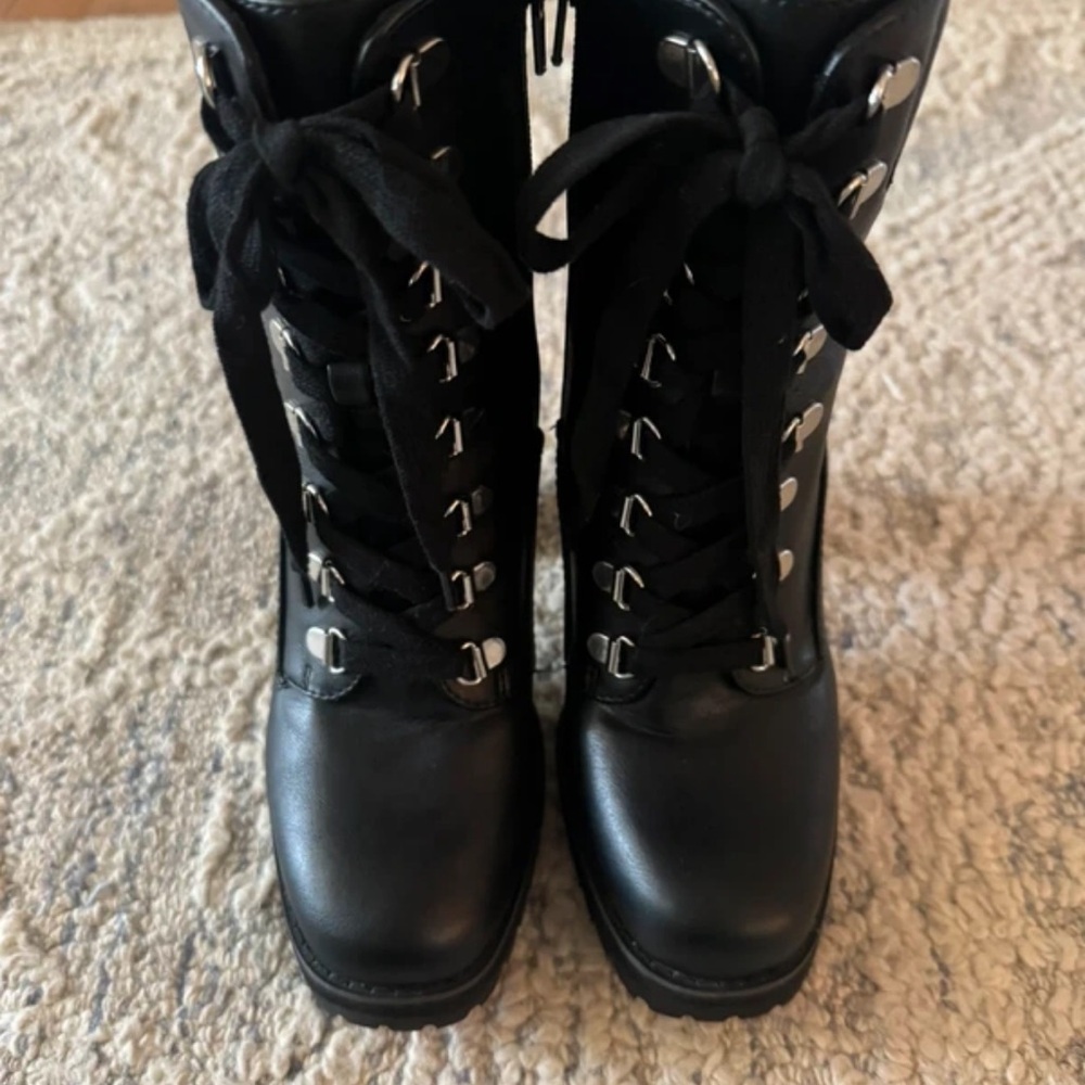Steve Madden Black Combat Boots with Silver Accents